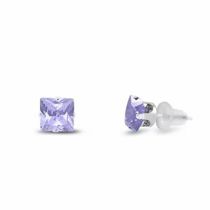 💗 Hypoallergenic Amethyst Princess Cut Cubic Zirconia 5mm Earrings